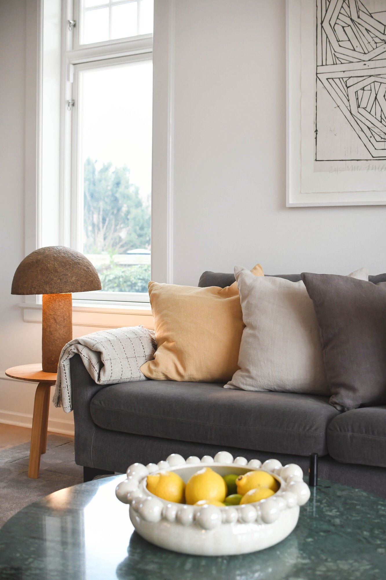 Hør pyntepude, karry - 50x50 cm.